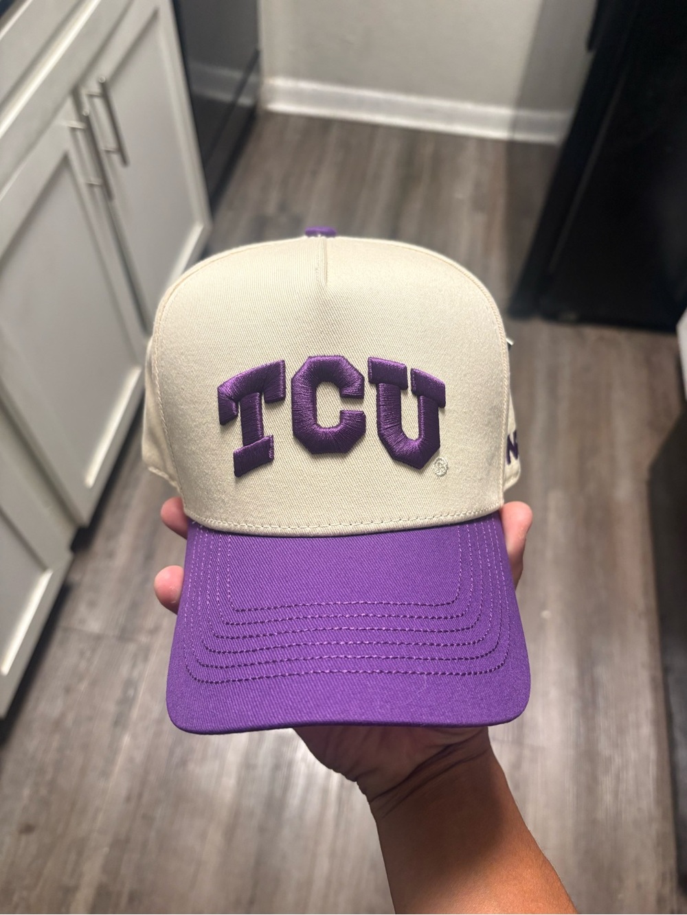 Simply Styled TCU Two-Tone Hat in Cream and Purple